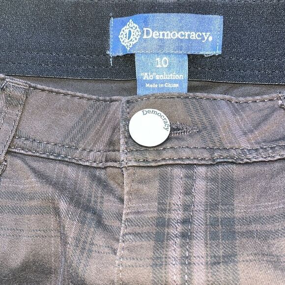 EXCELLENT CONDITION WOMEN’S DEMOCRACY “AB”SOLUTION BROWN PLAID SLIMMING PANTS - Picture 8 of 9